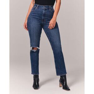 ABERCROMBIE The Ankle Straight Ultra High Rise Knee Rip Jeans Womens 22 Short